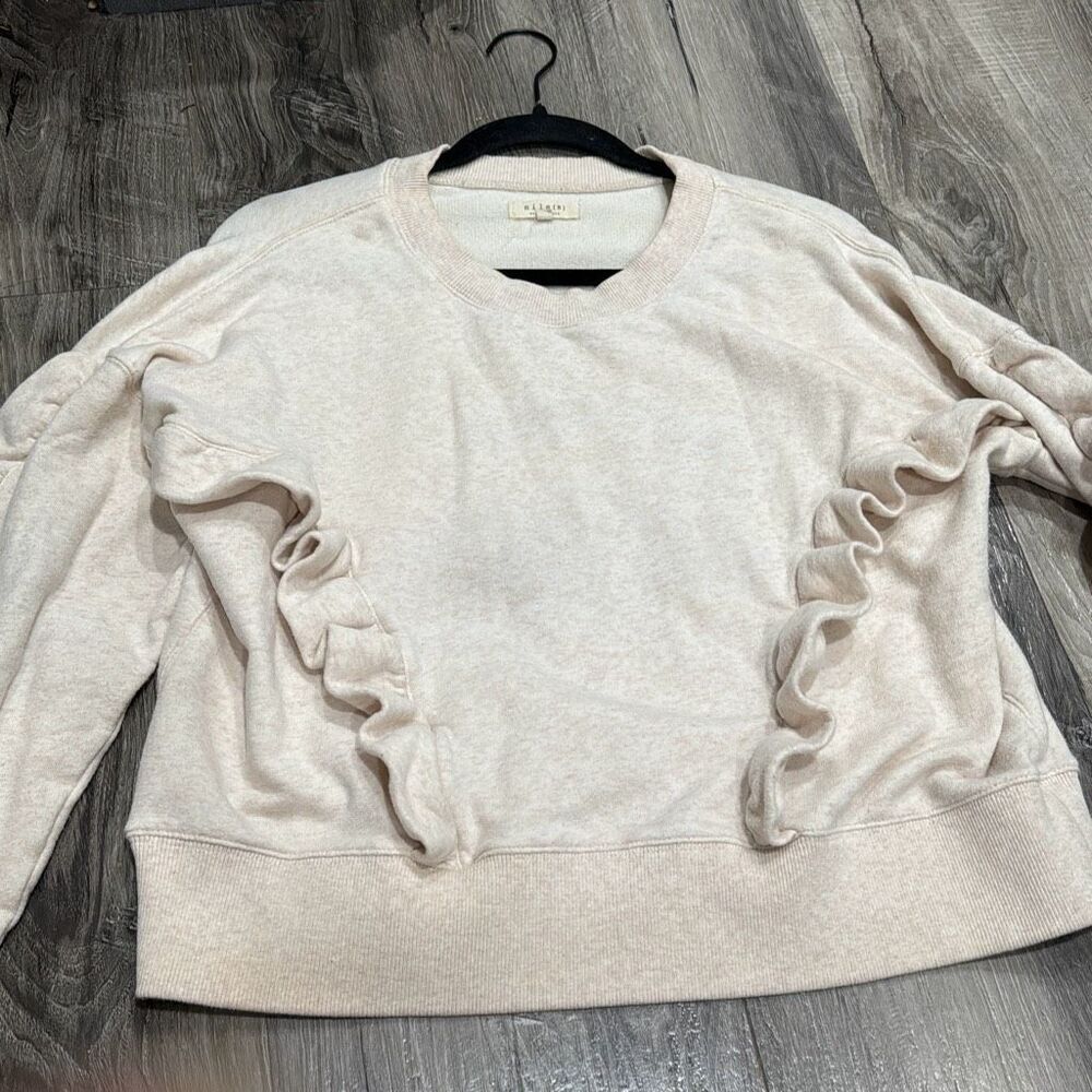 Madewell Ruffle Sweatshirt Oatmeal Cream Crewneck Pullover Size Small